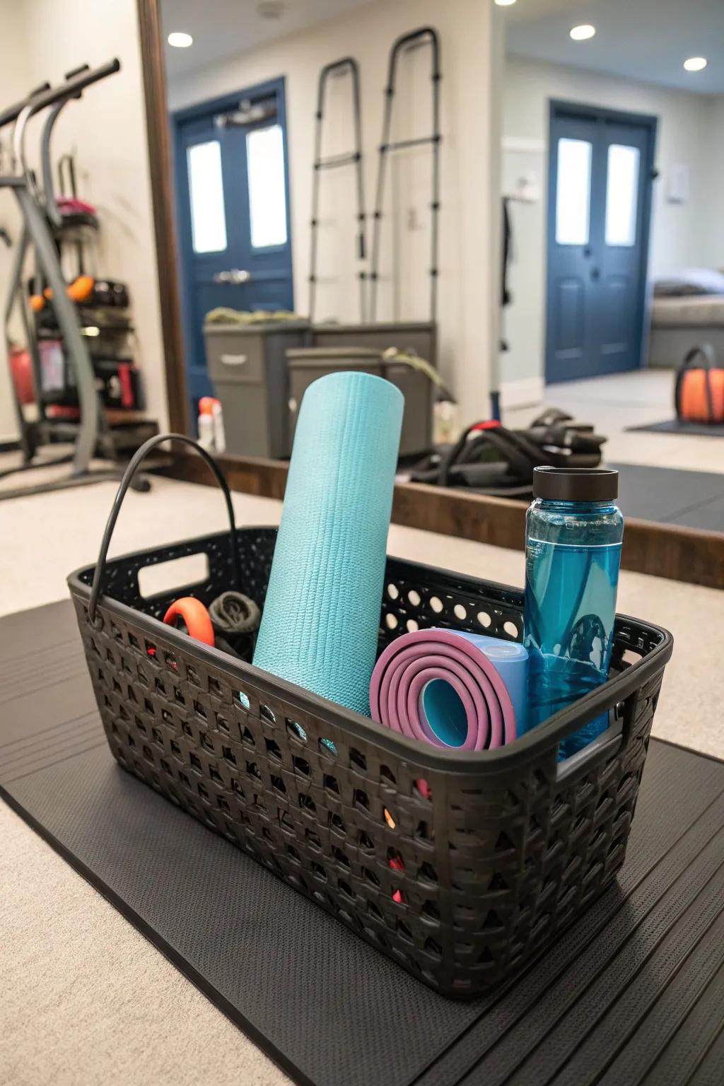 Fitness enthusiasm encouraged in a basket.
