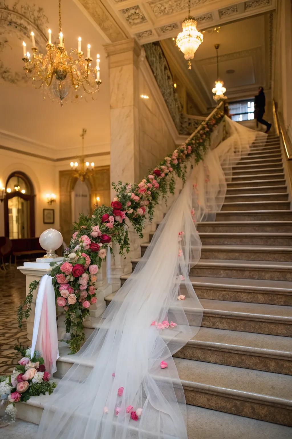 Make an entrance with netting staircase decor.