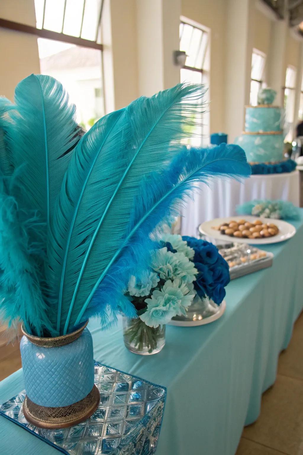 Plumes add a whimsical and unexpected touch to your table arrangement.