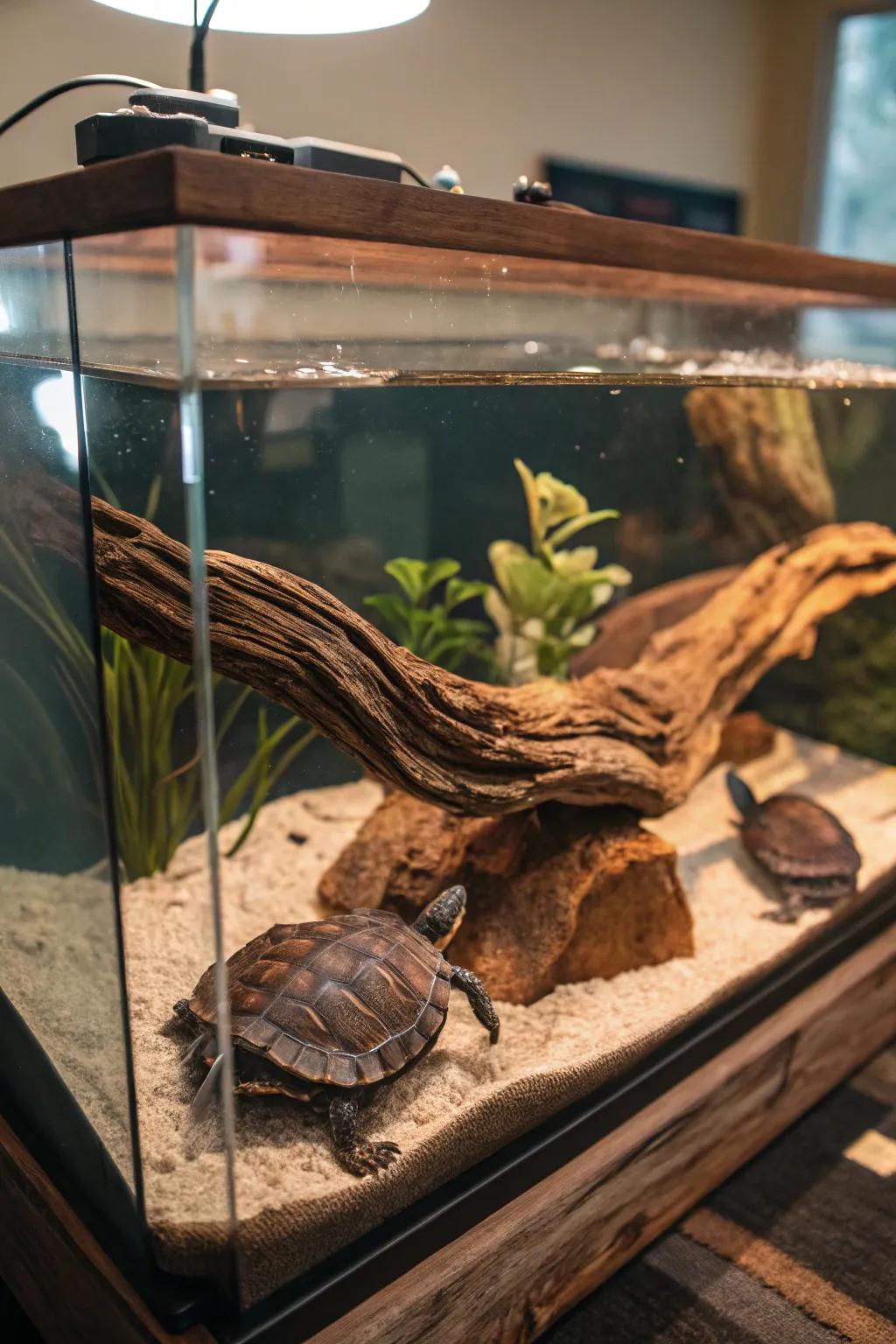 Bonsai wood introduces a natural and stable aspect to your turtle's tank.