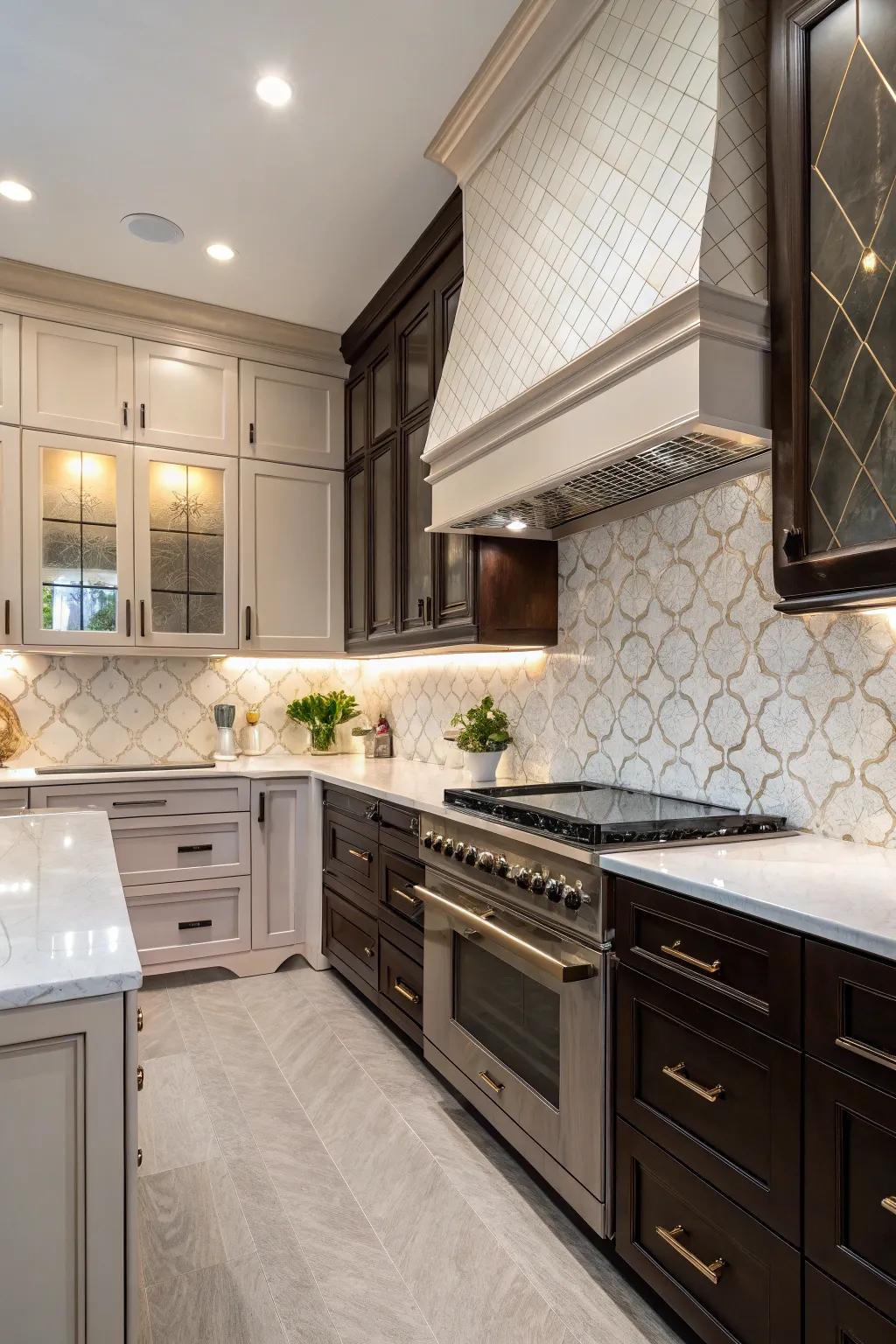 A contemporary kitchen featuring a smart blend of shiny and matte textures.