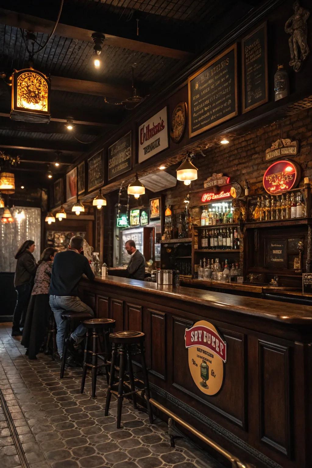 A themed area brings character and coordination to the bar.