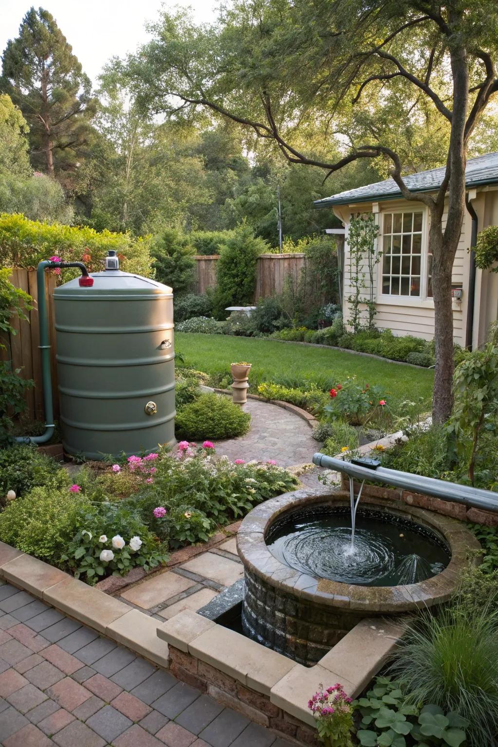Rainwater systems introduce sustainability and beauty.
