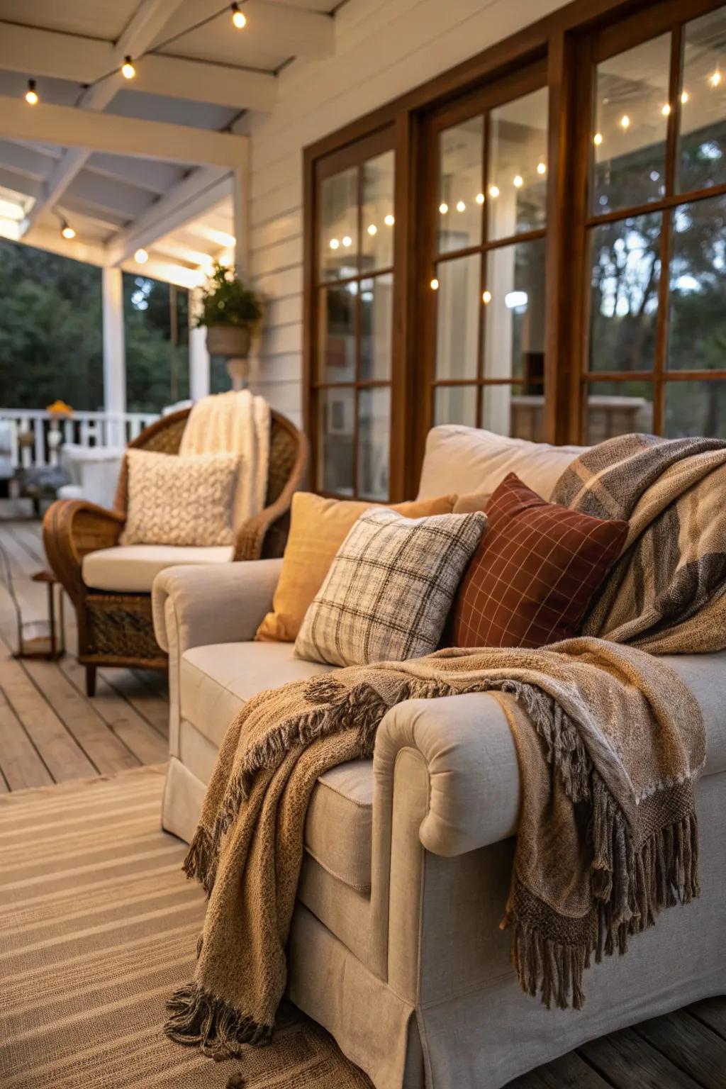 Decorative pillows and throws add warmth and style.
