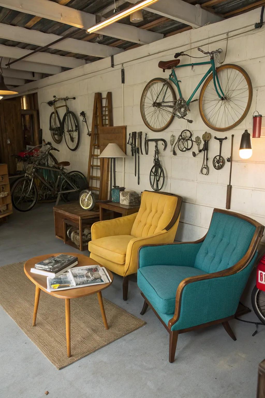 A comfortable seating zone proffers a flawless spot for relaxation.