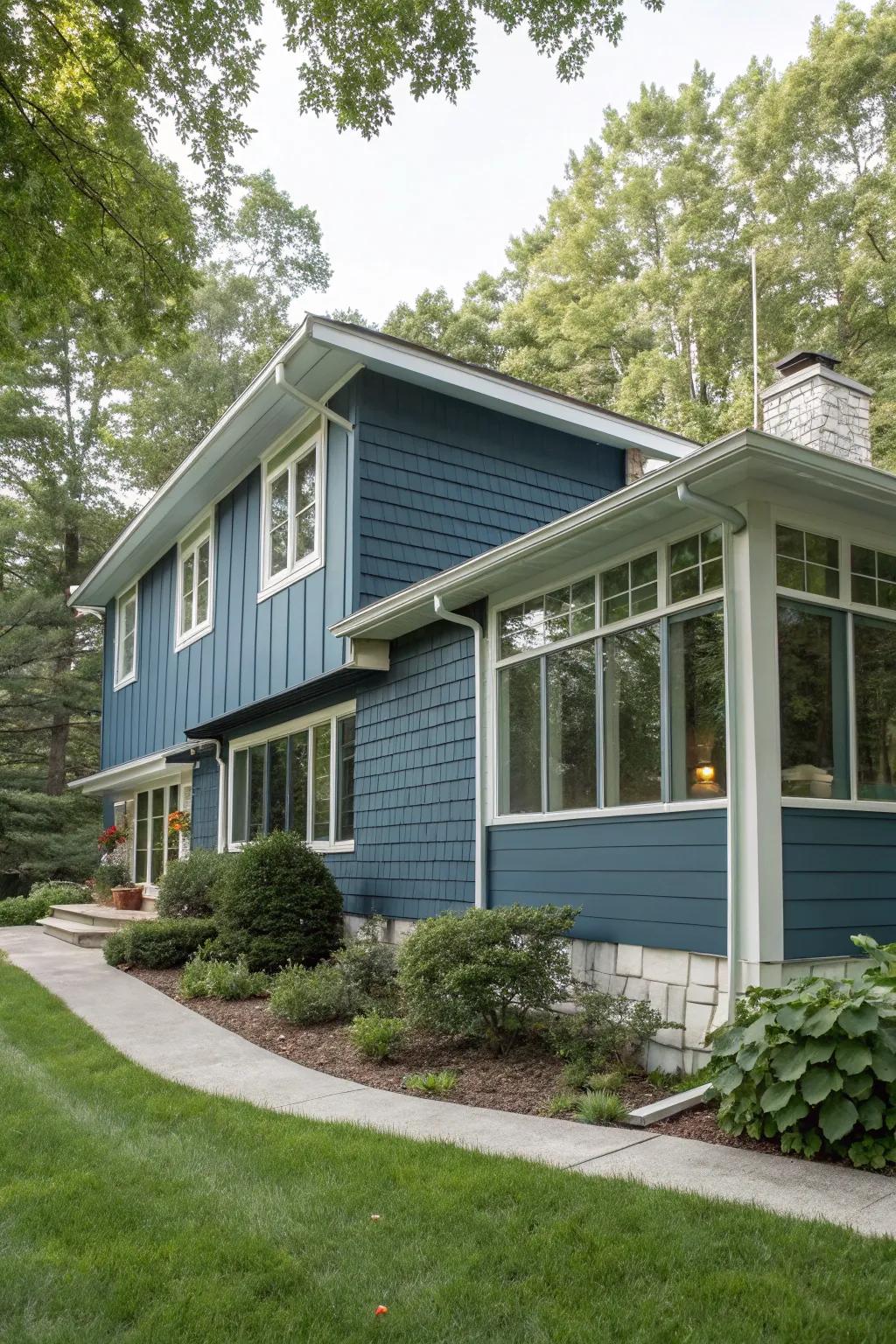 Slate blue cladding lends a modern yet timeless appeal to your home's exterior.