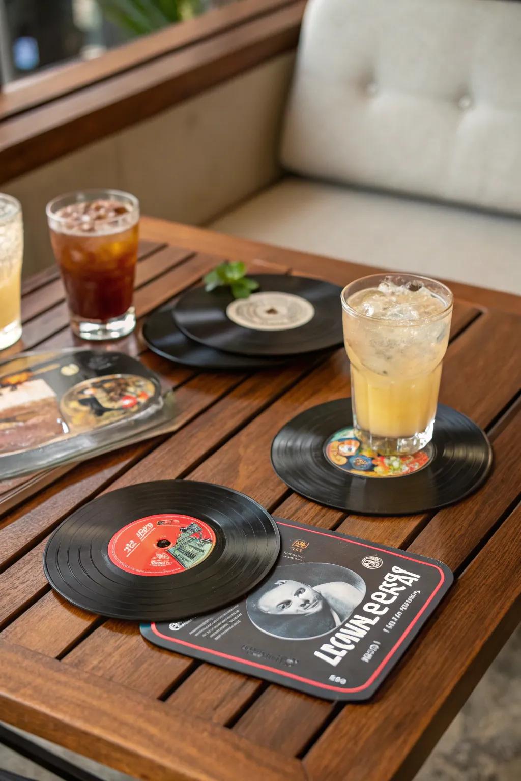 Safeguard your surfaces with these stylish vinyl record coasters.