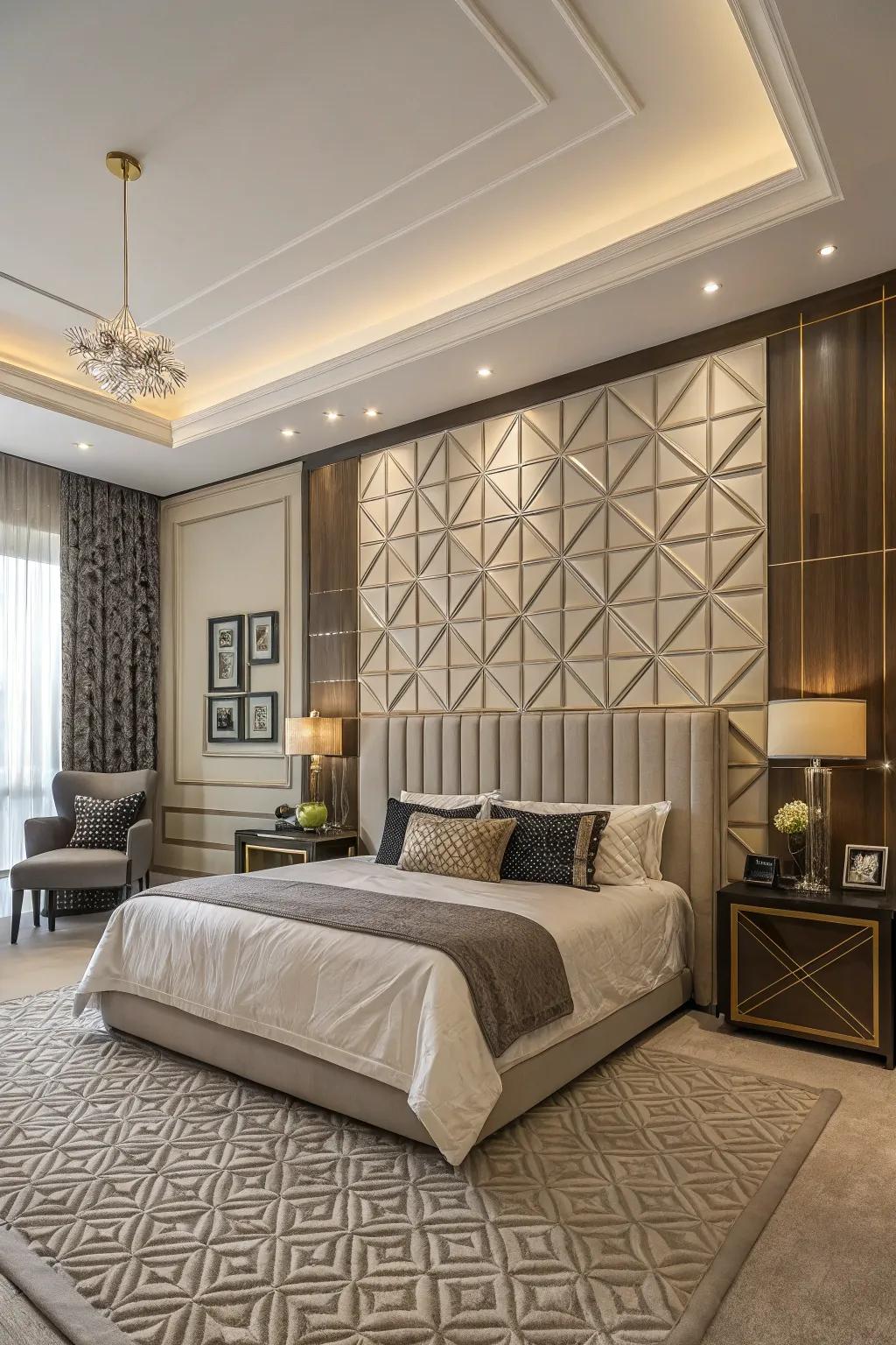 Geometric patterns in paneling make a bold, artistic statement.
