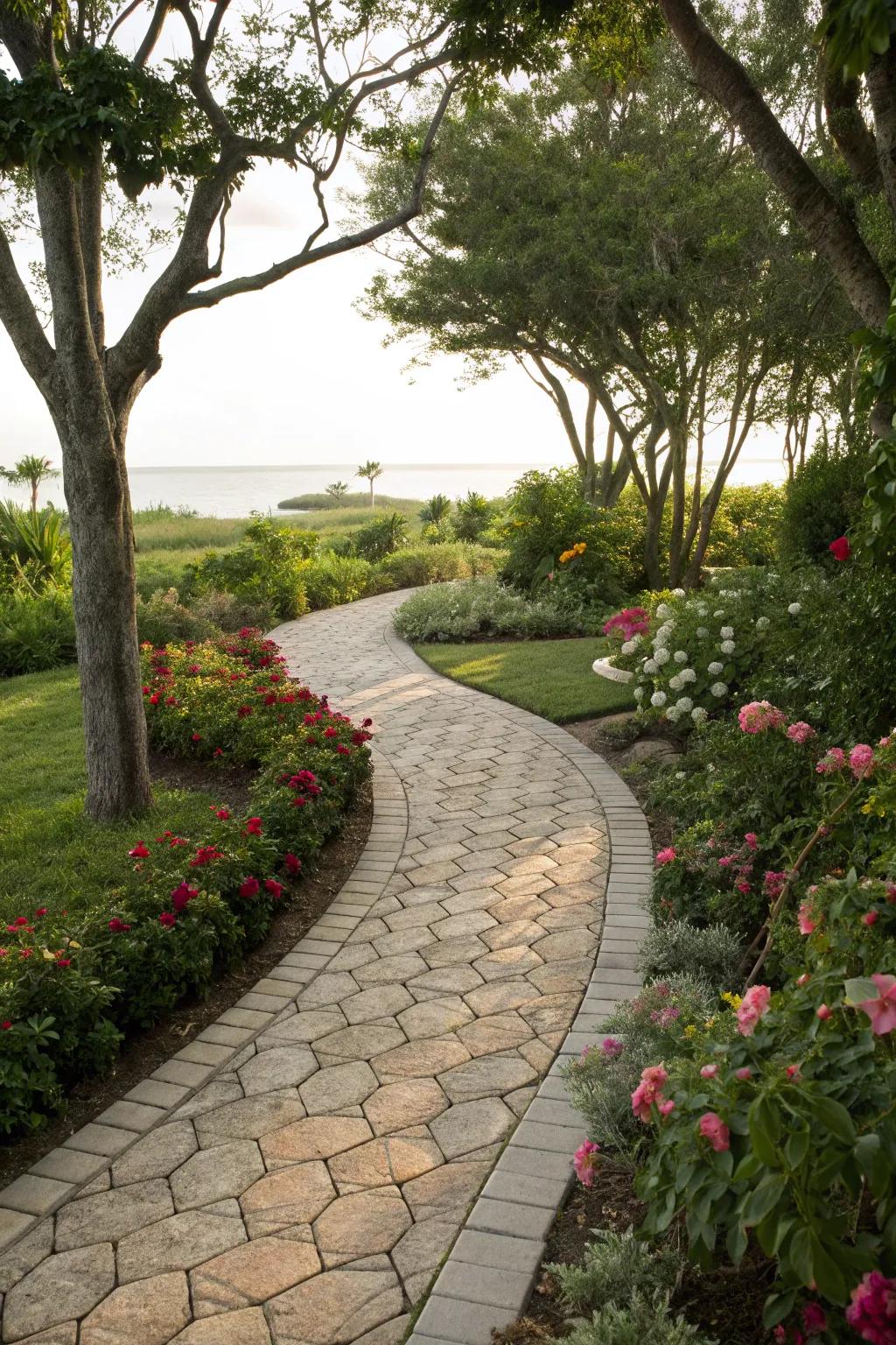 Shellstone pavers add coastal vibes to your backyard path.