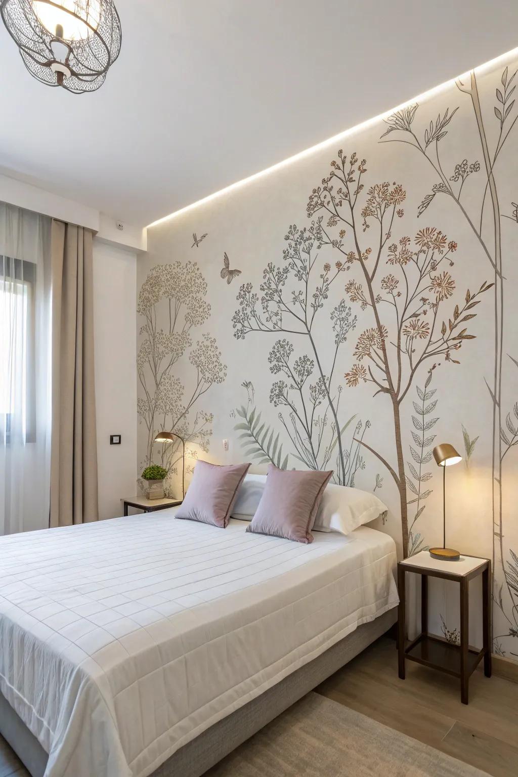 Reach serene elegance with a minimalist mural in your bedroom.