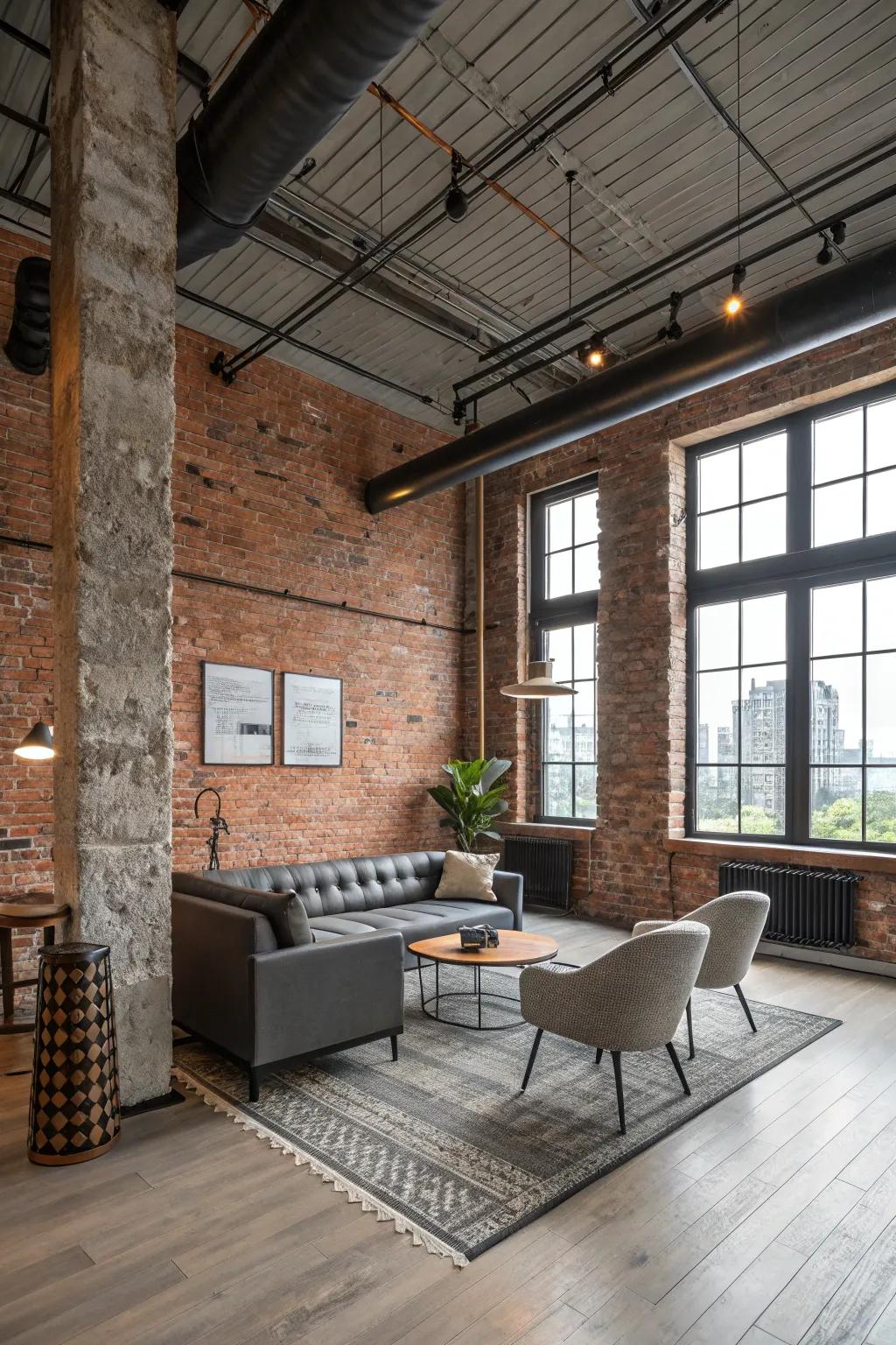 Urban wallpaper adding a raw and edgy vibe to loft spaces.