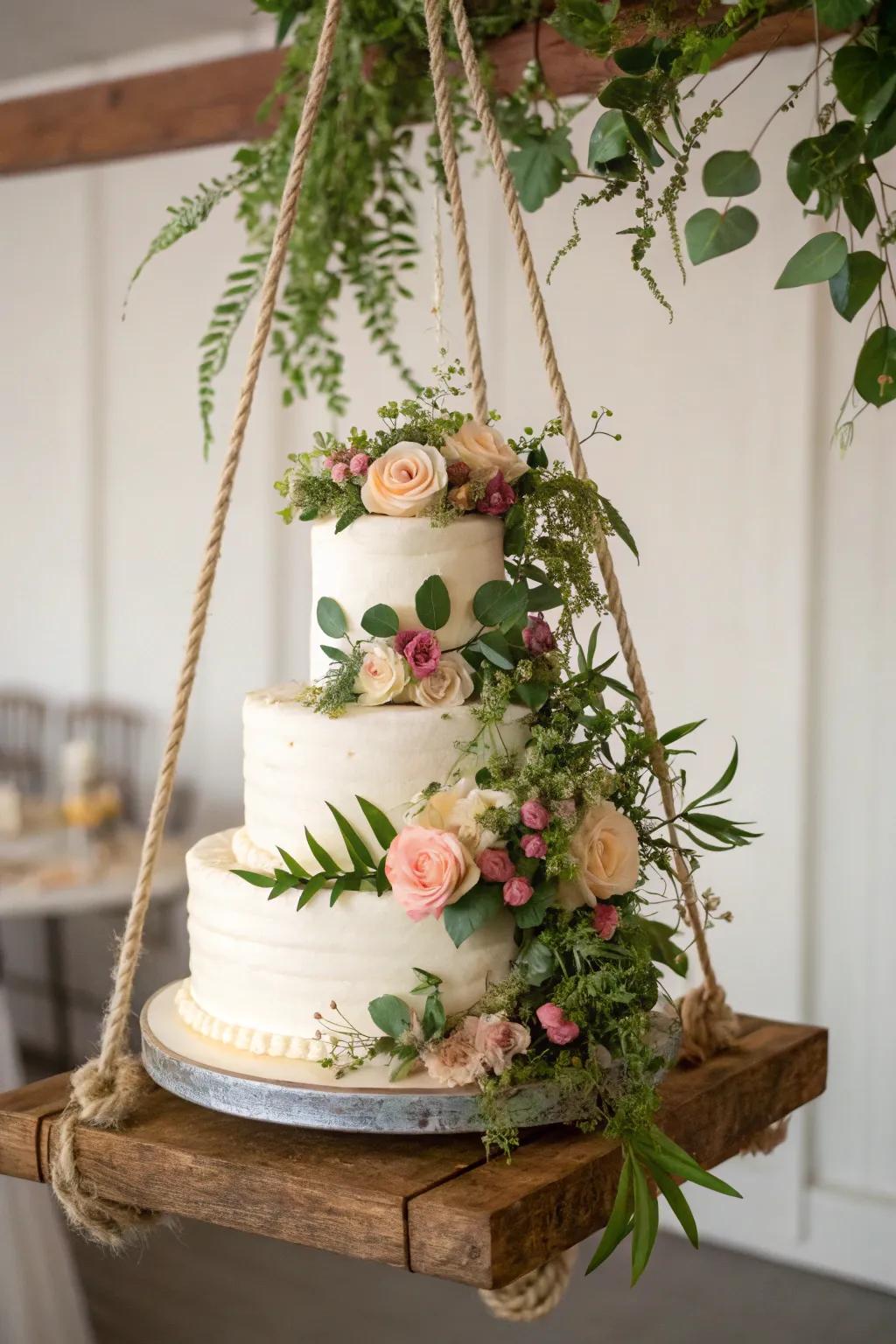 A floating wedding cake for a dramatic and eye-catching display.
