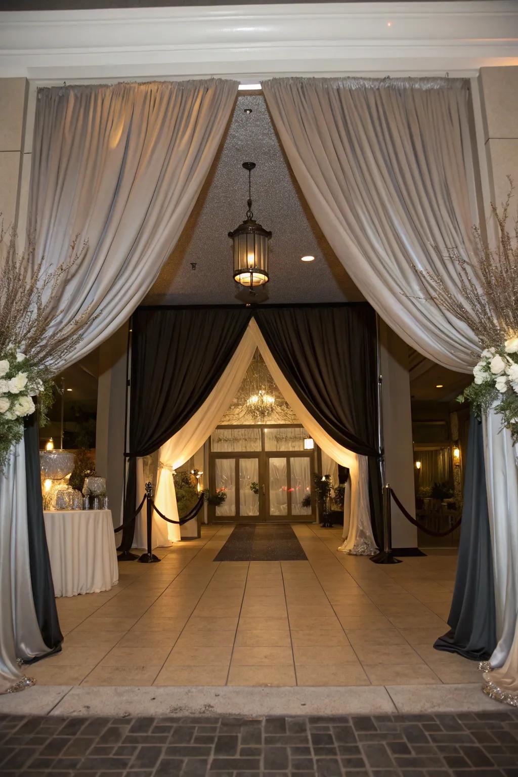 Make an elegant first impression using dramatic drapery at the entry.