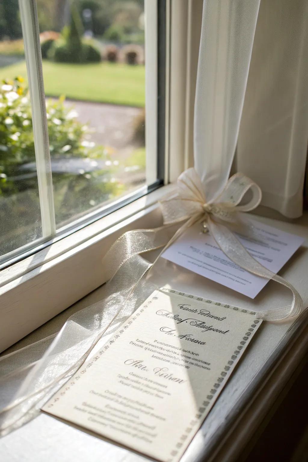 Ethereal organza ribbon on a wedding invitation.