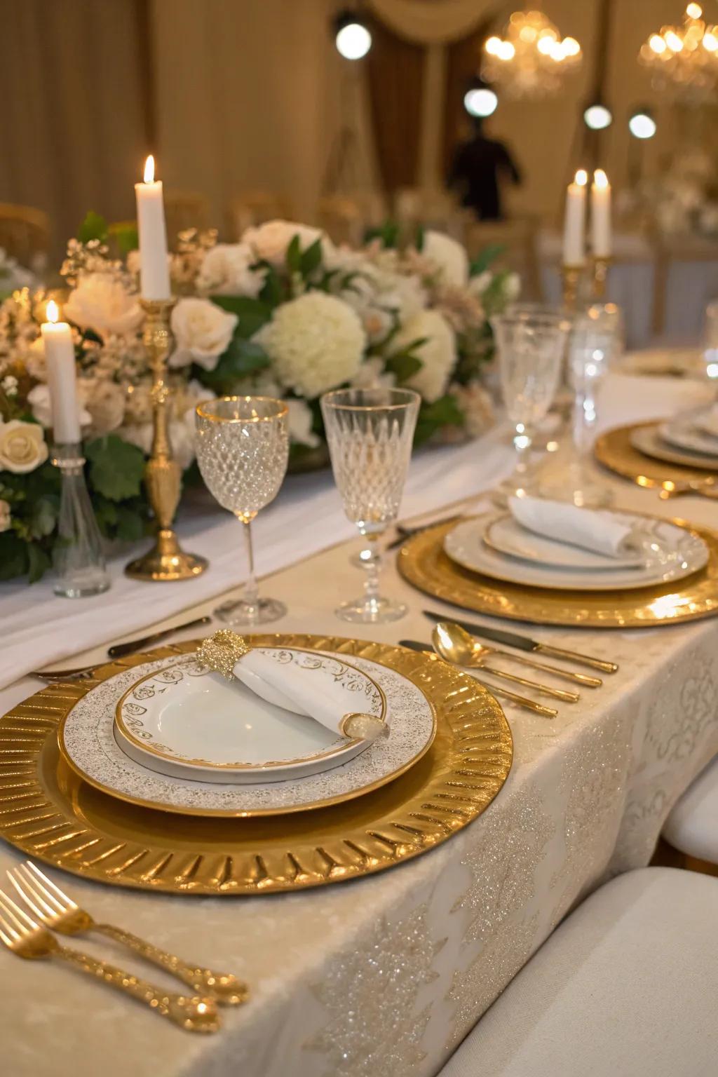 Gilded features introduce a hint of glamour to your tablescape.