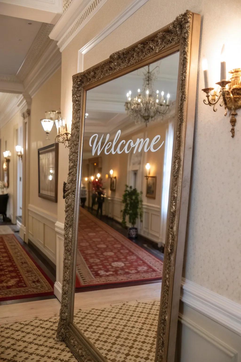 Reflect refinement through a hand-lettered mirror display.