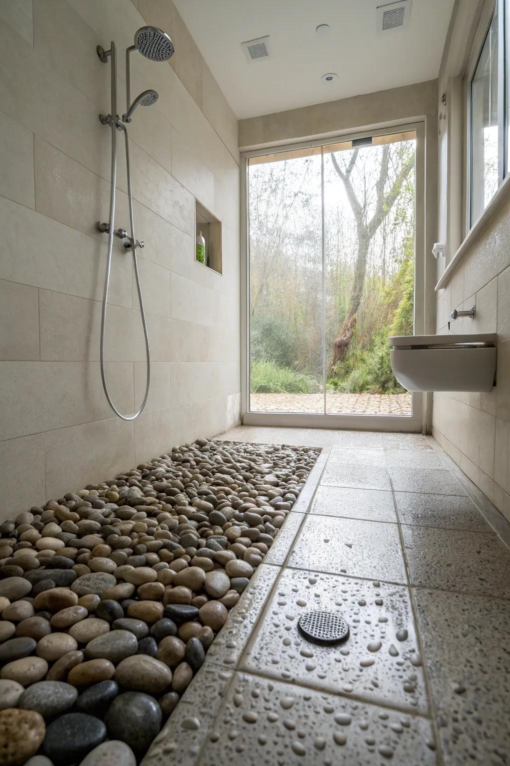 Pebble tiles bring a natural and calming essence to wet rooms.