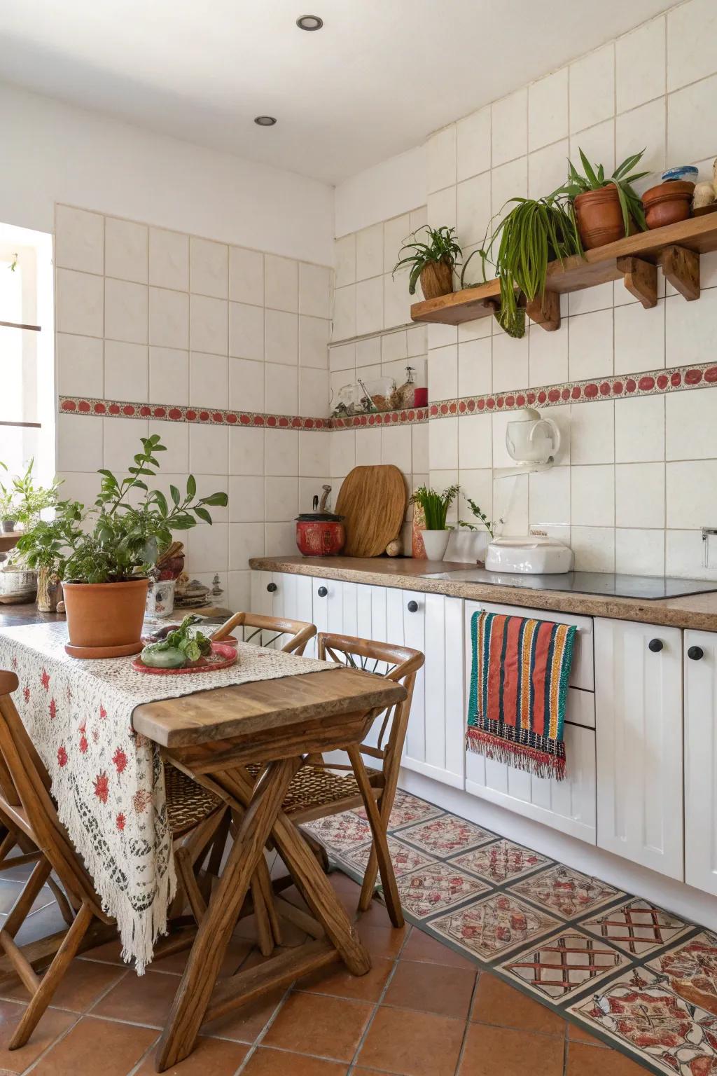 Burnt clay grout brings a warm and inviting Mediterranean touch.