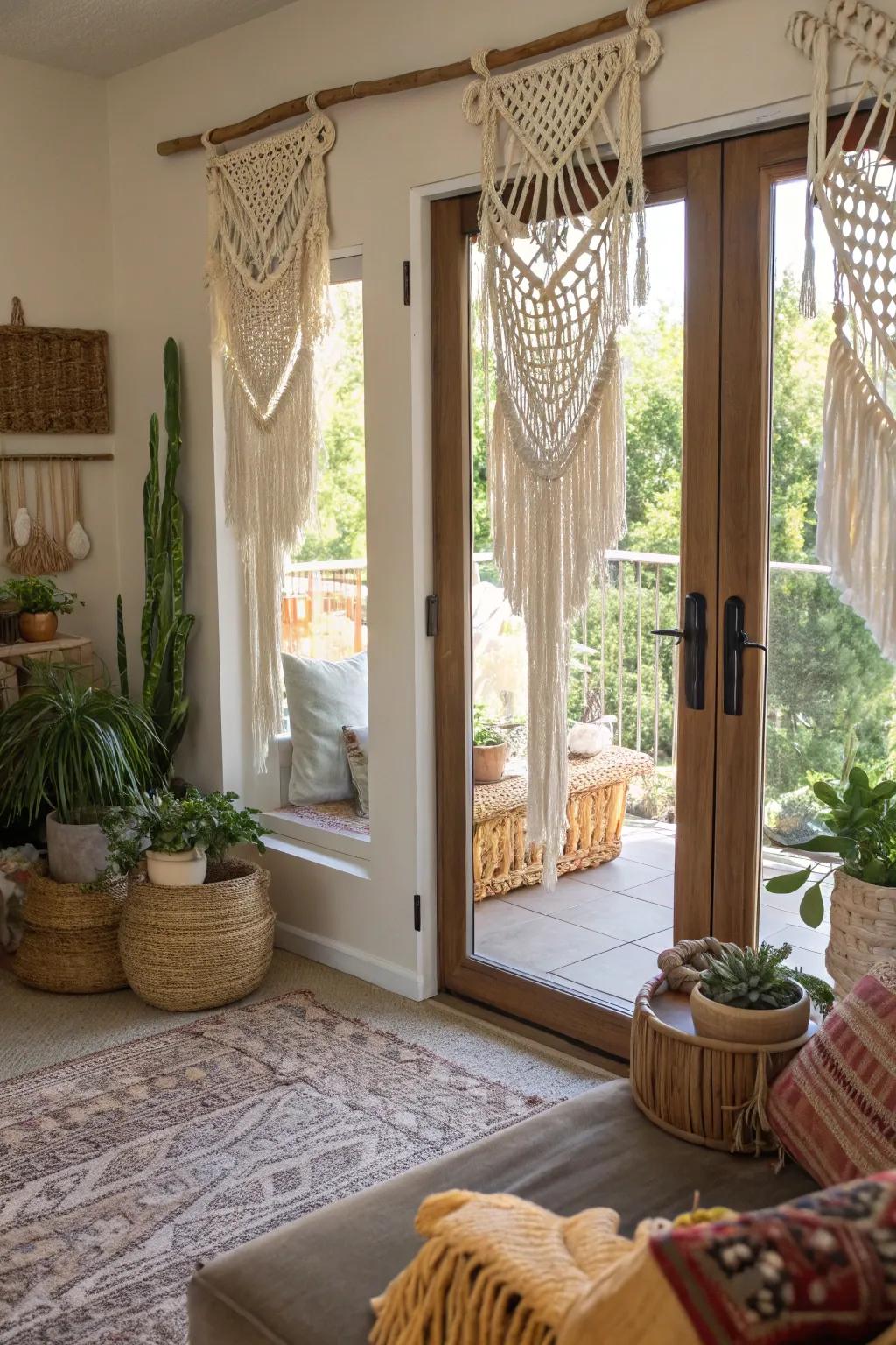 Macrame panels offer a boho-chic and creative solution.