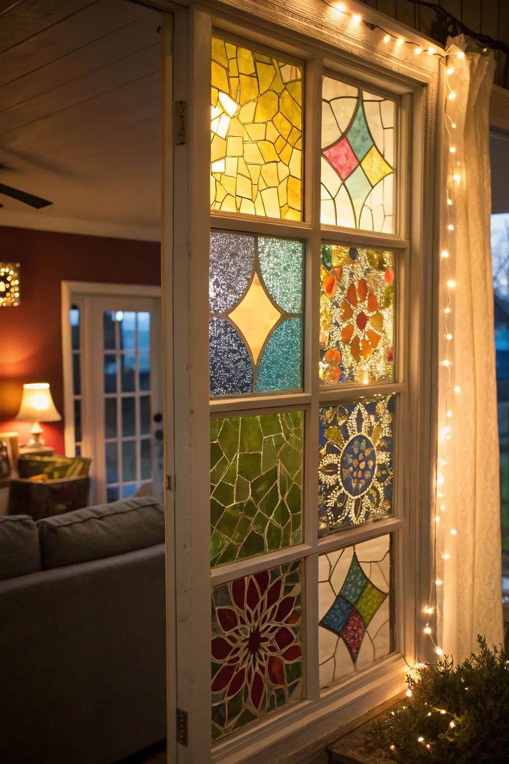Design distinctive window decor using individual mosaic artwork.