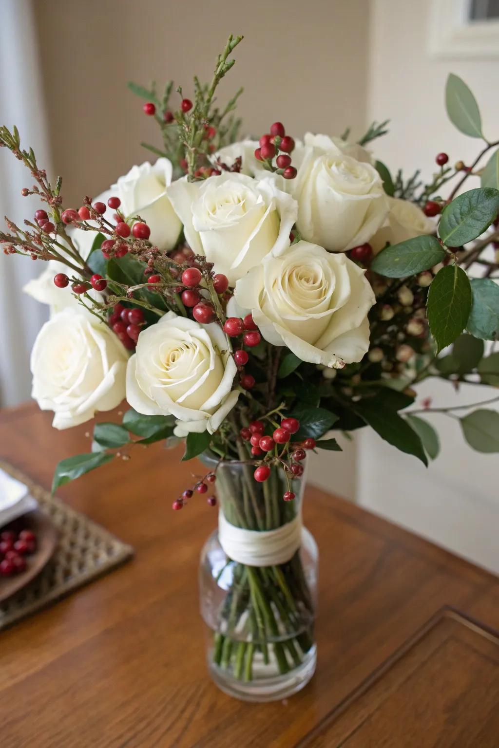 Fresh elegance using flower and tiny berry combination.