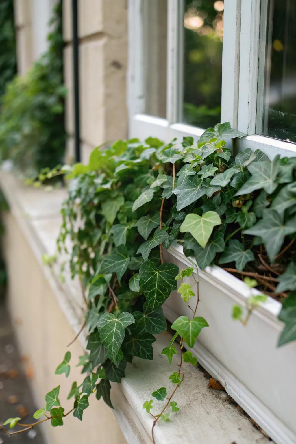 Drooping ivy introduces a hint of sophistication to this winter window box.