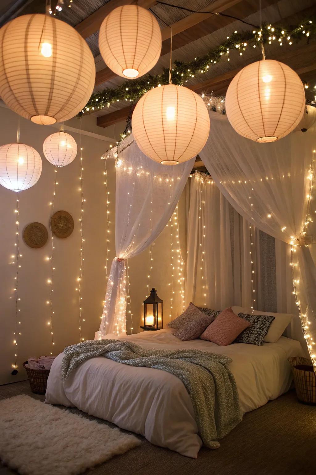 Sorcerous illumination casts an enchanting radiance overhead the quarters.