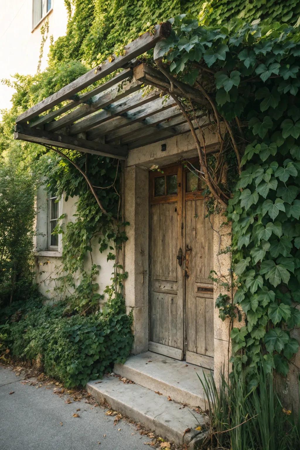 Plants create a natural, serene entrance.