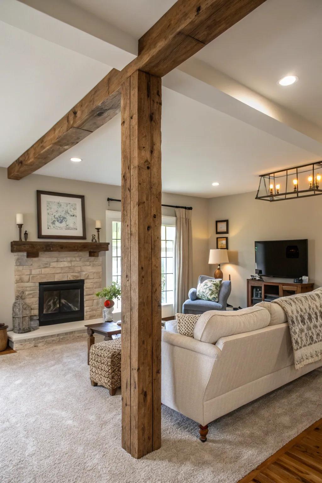 Subtle highlighting beam introducing visual intrigue to a cozy family space.