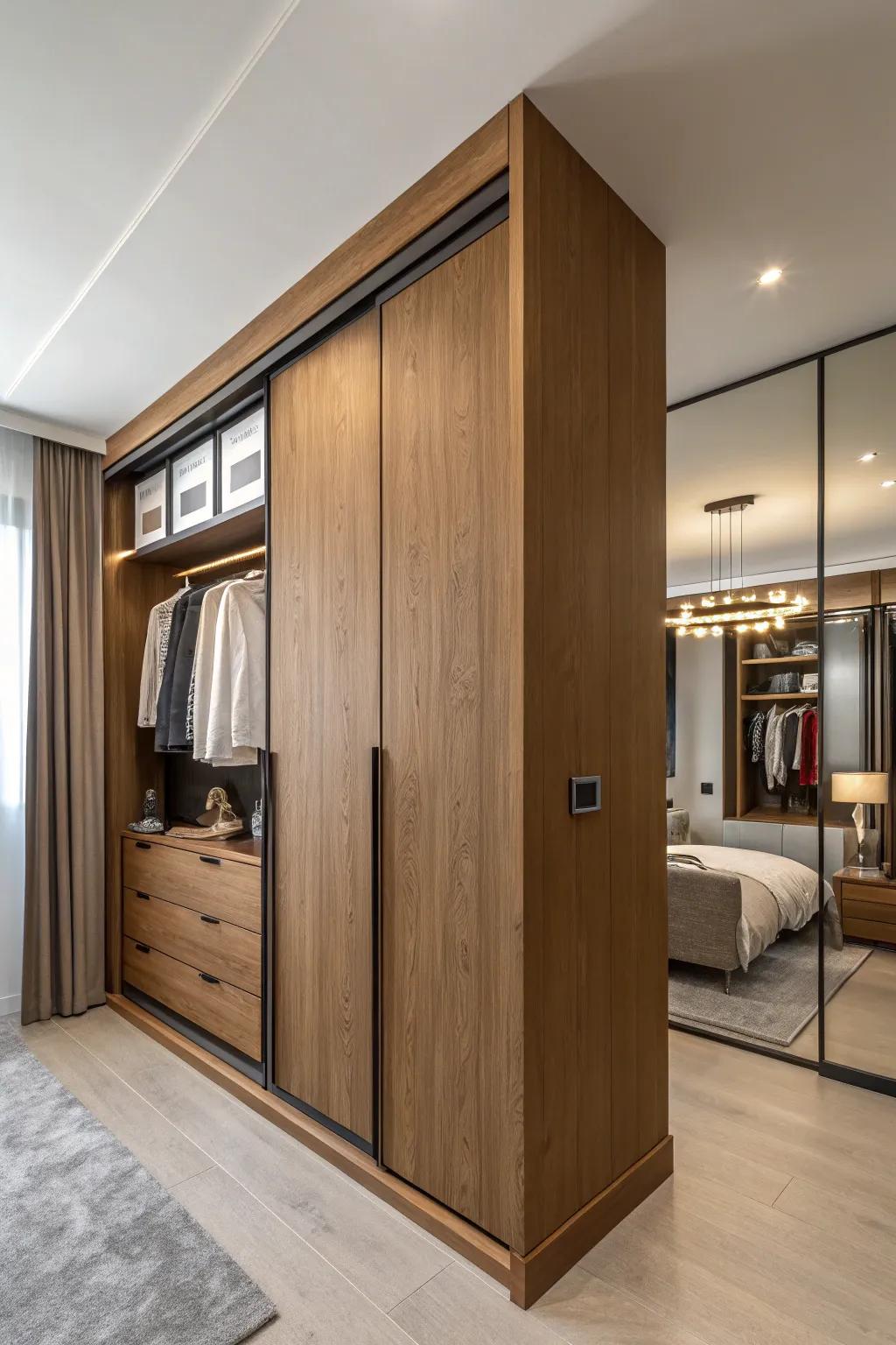 Sliding doors present space-saving elegance.