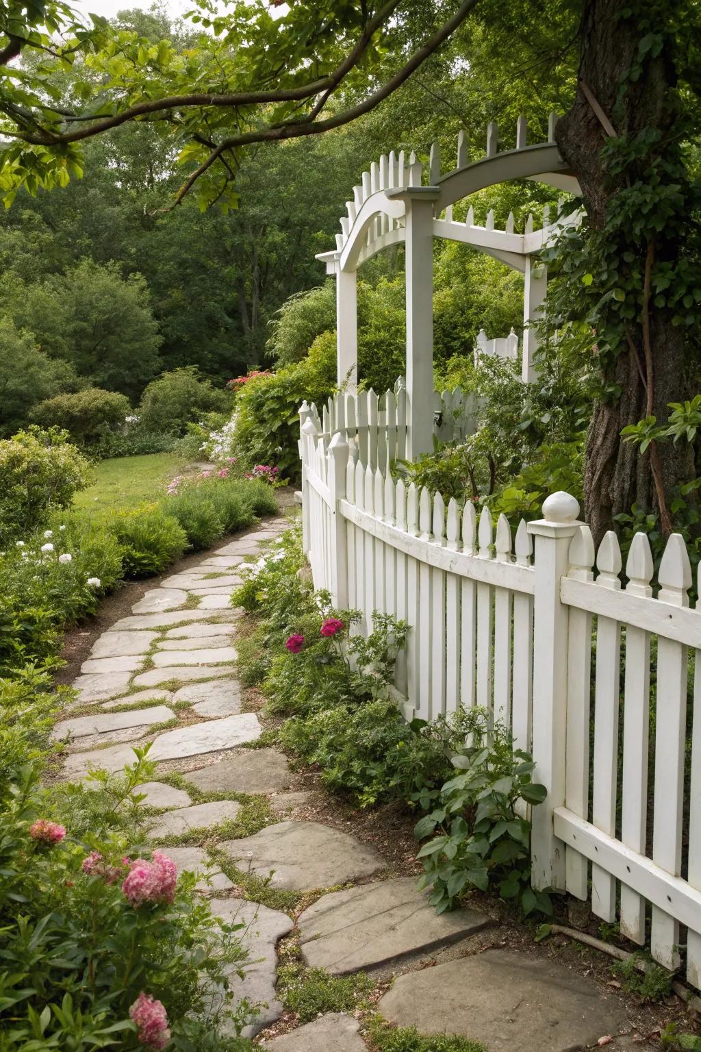 Scalloped picket fences bring a storybook charm to your outdoor areas.