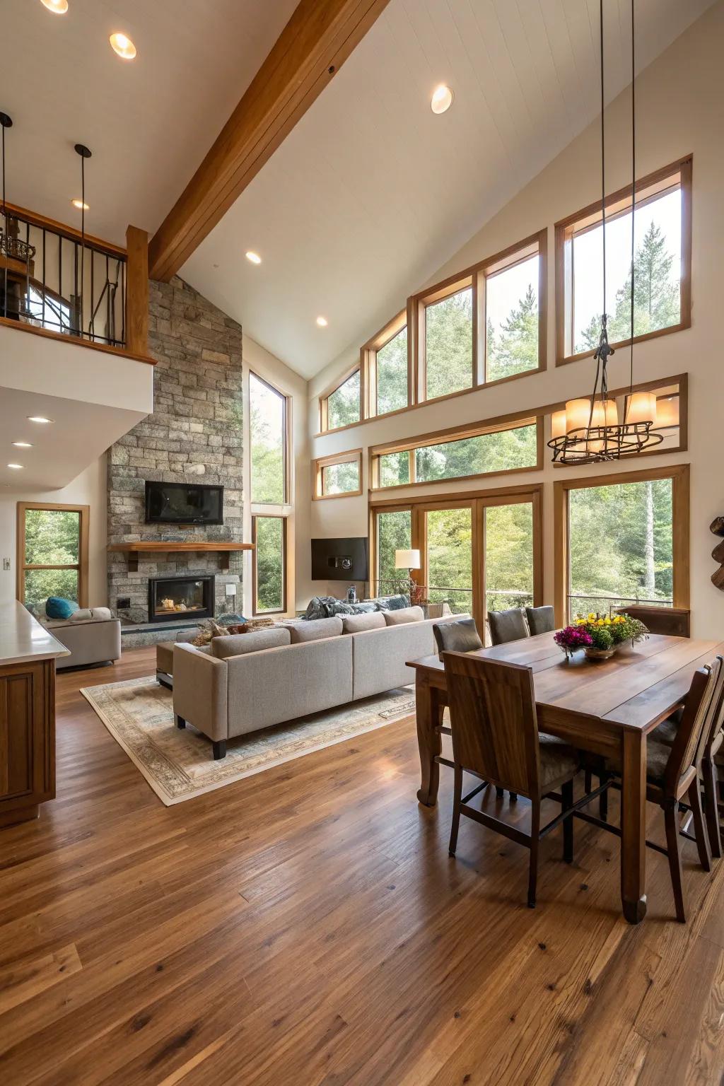 Open-concept home with unifying wood flooring.