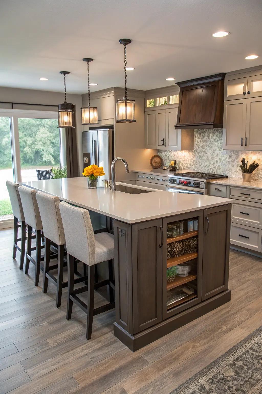 A convertible island that seamlessly transitions from prep to dining.