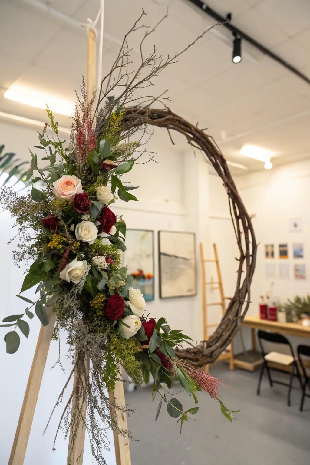 A wreath displaying creative panache with its unique styling.