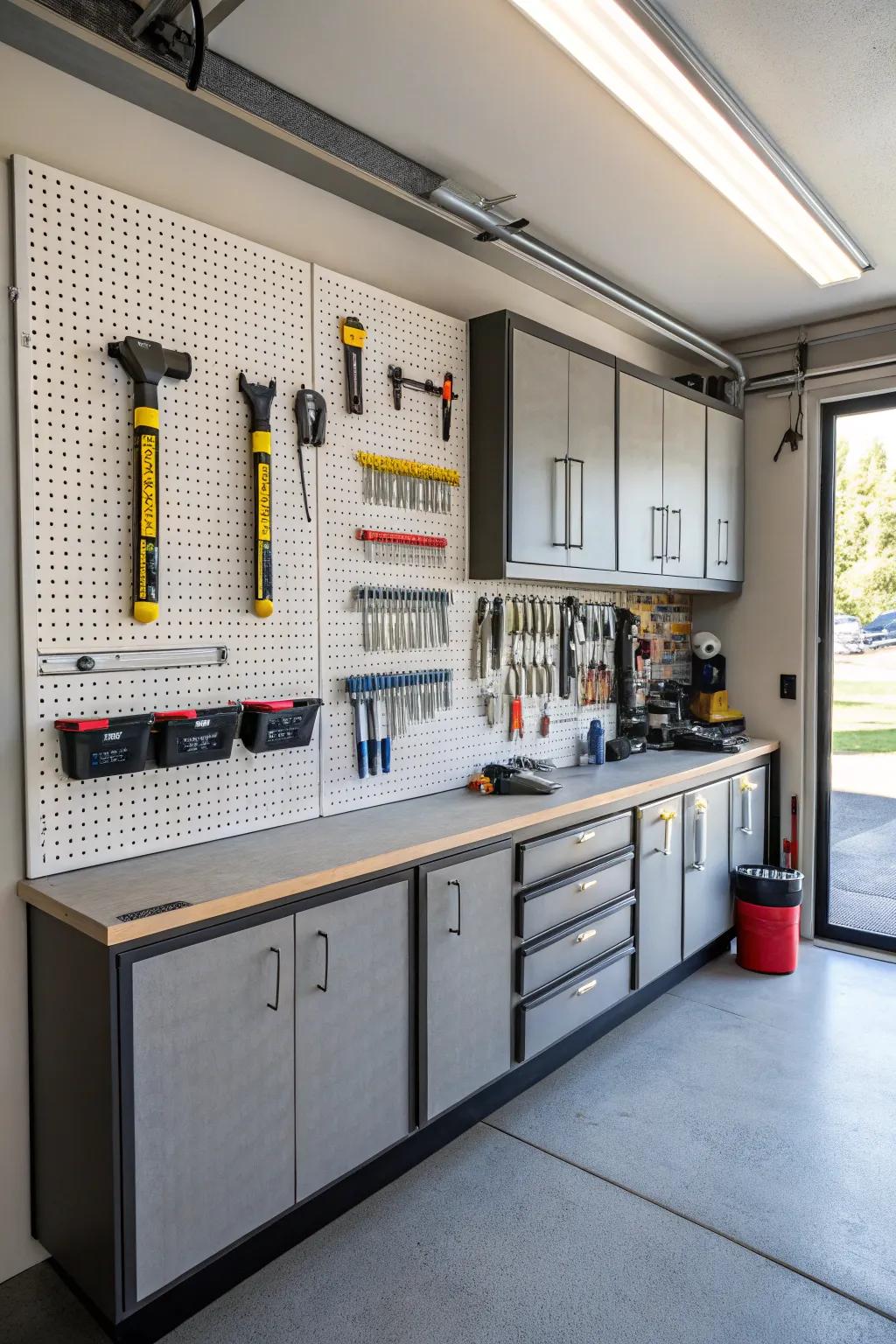 A well-organized tool station simplifies garage projects.