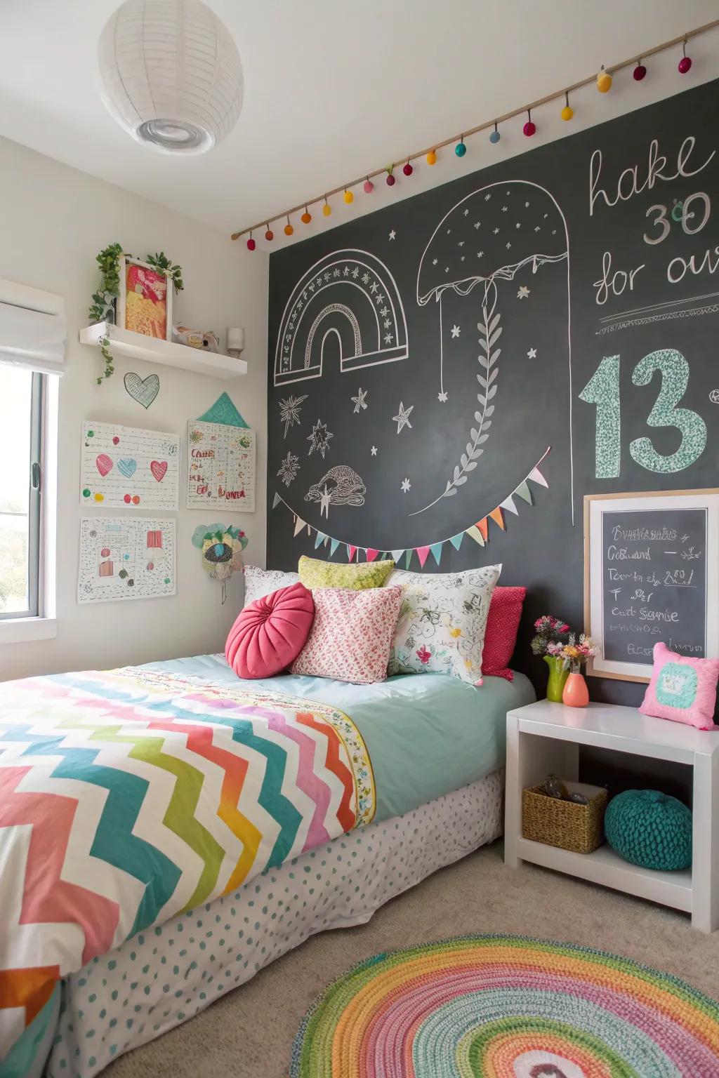 An engaging chalkboard surface inspires creativity and fun.
