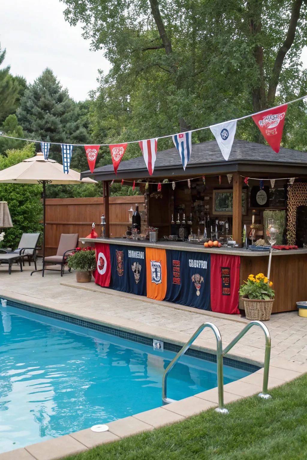 A sports-themed bar is ideal for game day excitement near the pool.