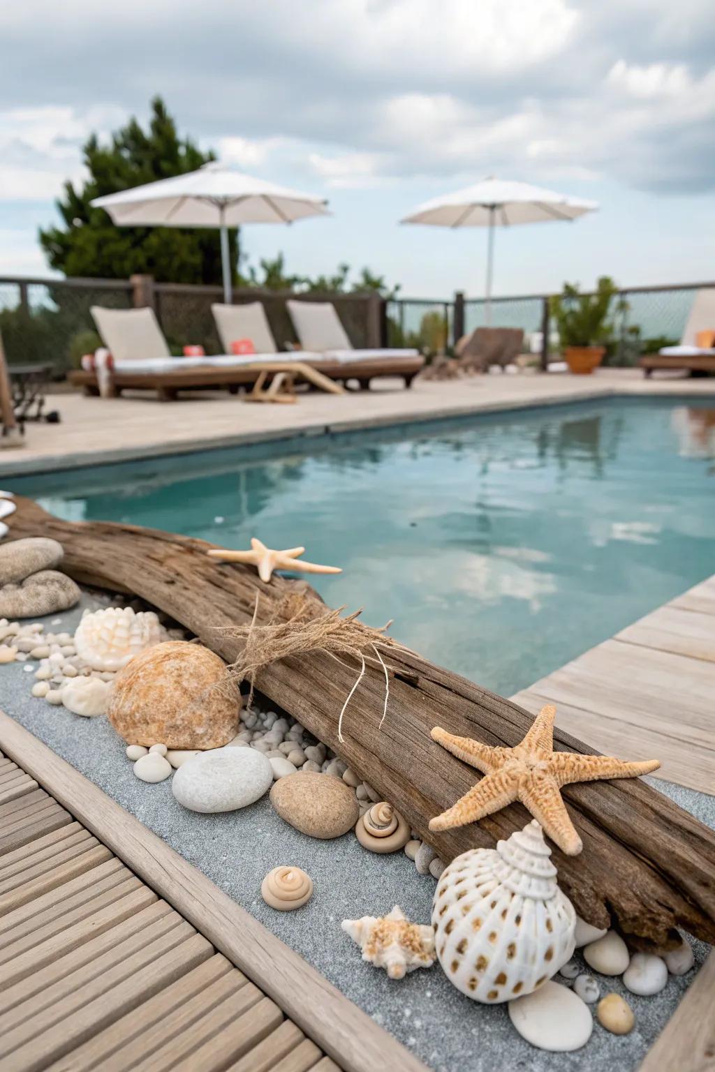 A beach-inspired aesthetic infuses coastal charm into your pool deck.