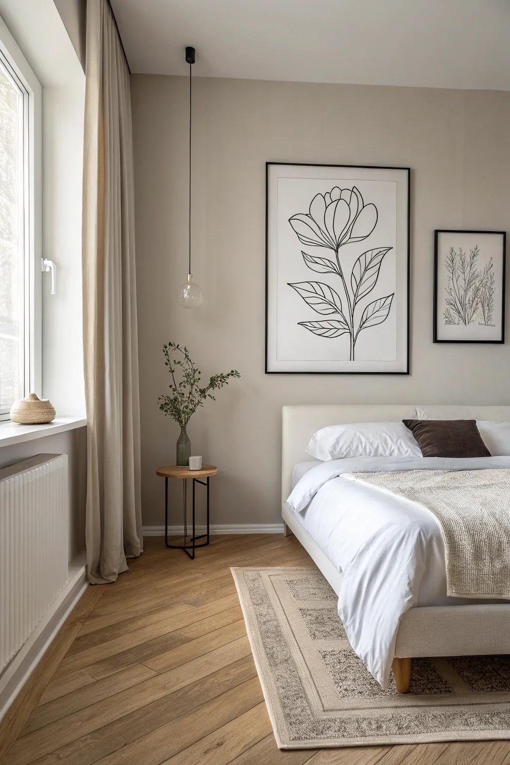 Minimalist line art prints offer elegance through simplicity.