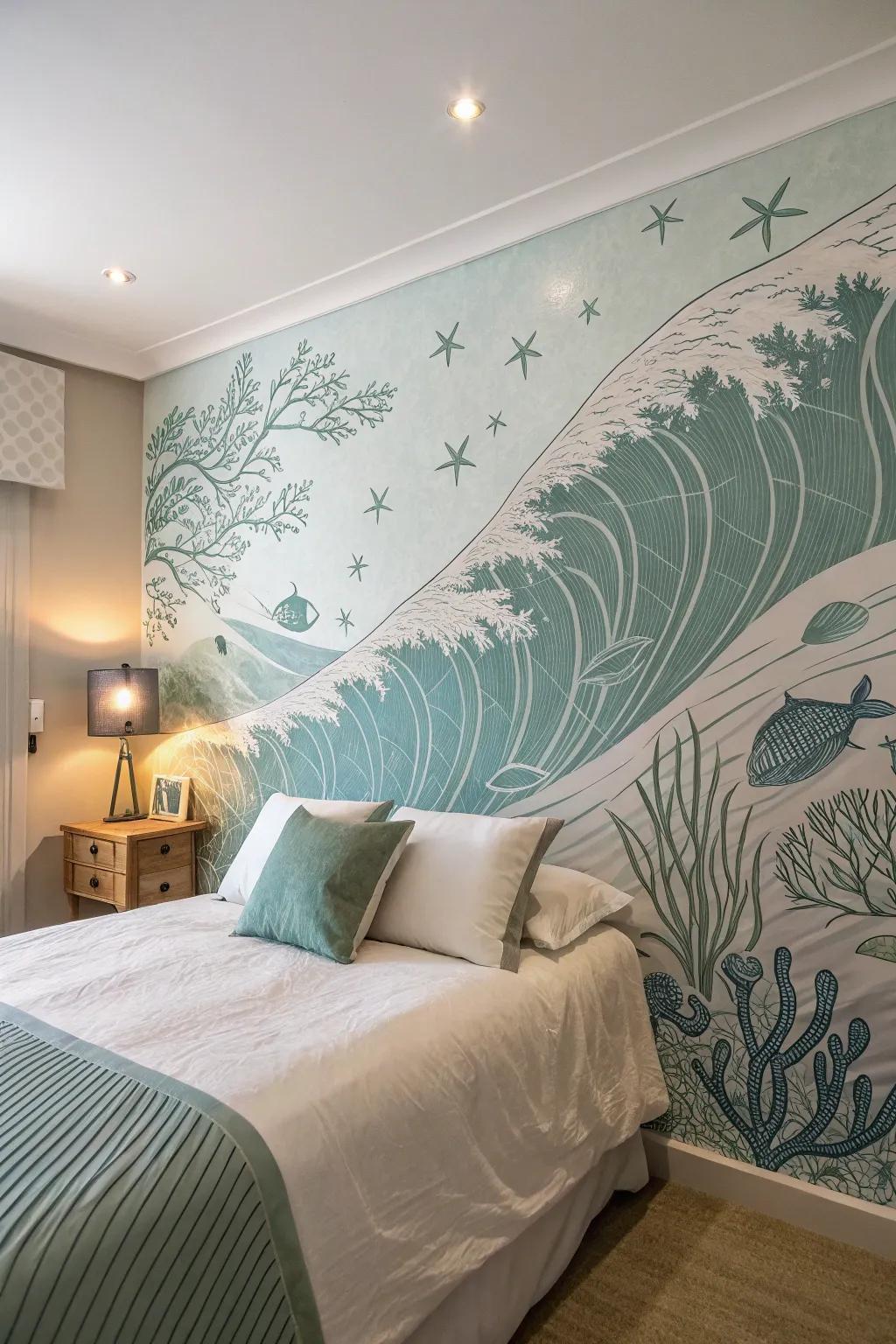 Foster a peaceful retreat with ocean-themed wallpaper.