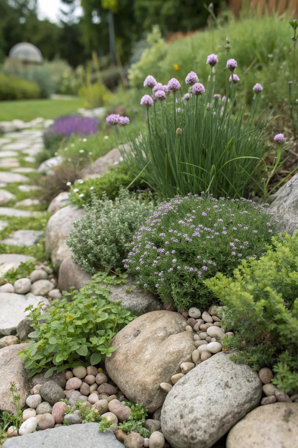 A delicious mountain garden with edible herbs.