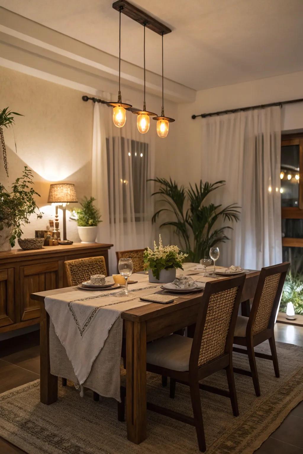 A dining space with dimmer-controlled lighting for intimate settings.