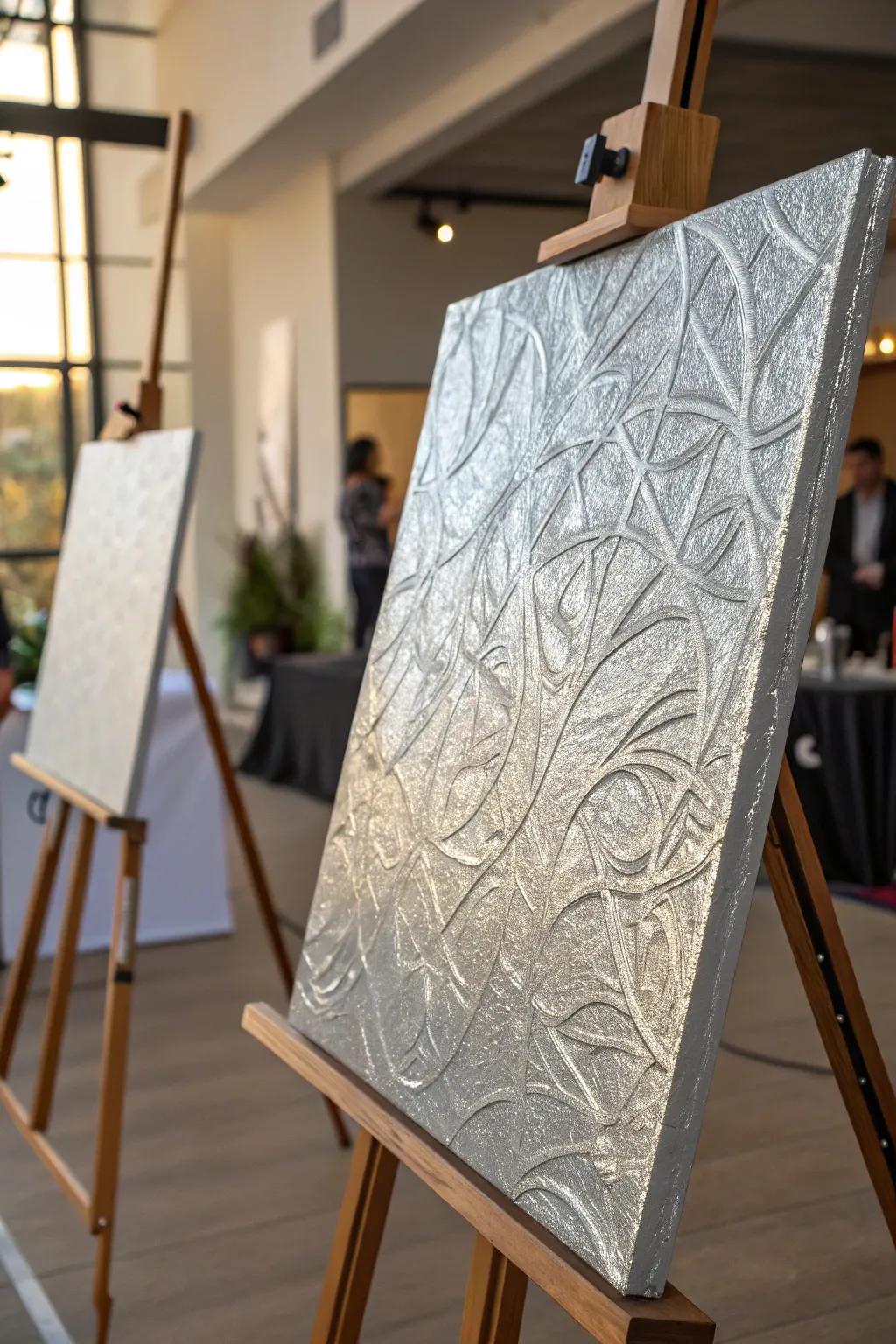 Explore exciting textures with crumpled metal wrap impressions, adding a unique element.