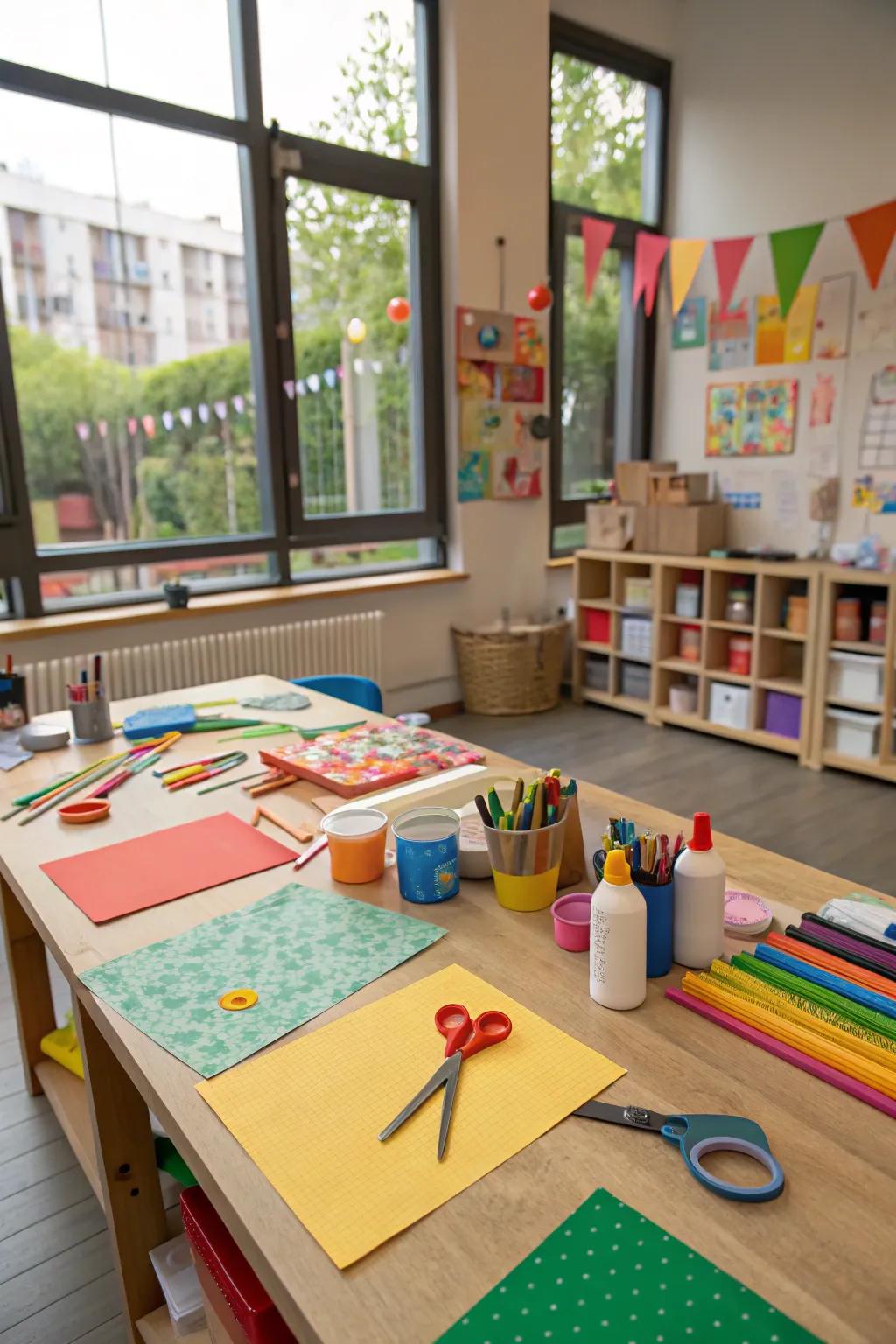 A craft table allows space for playful experimentation.