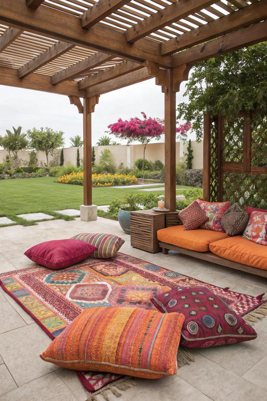 Vibrant fabrics breathe life into your patio's decor.