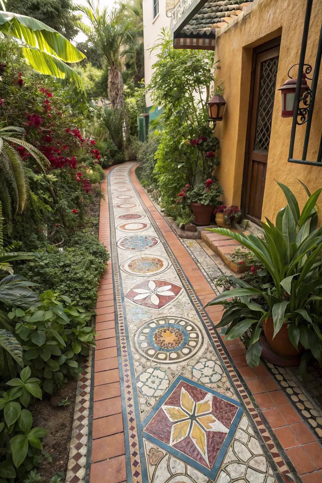 A patterned walkway enhances visual appeal to garden routes.