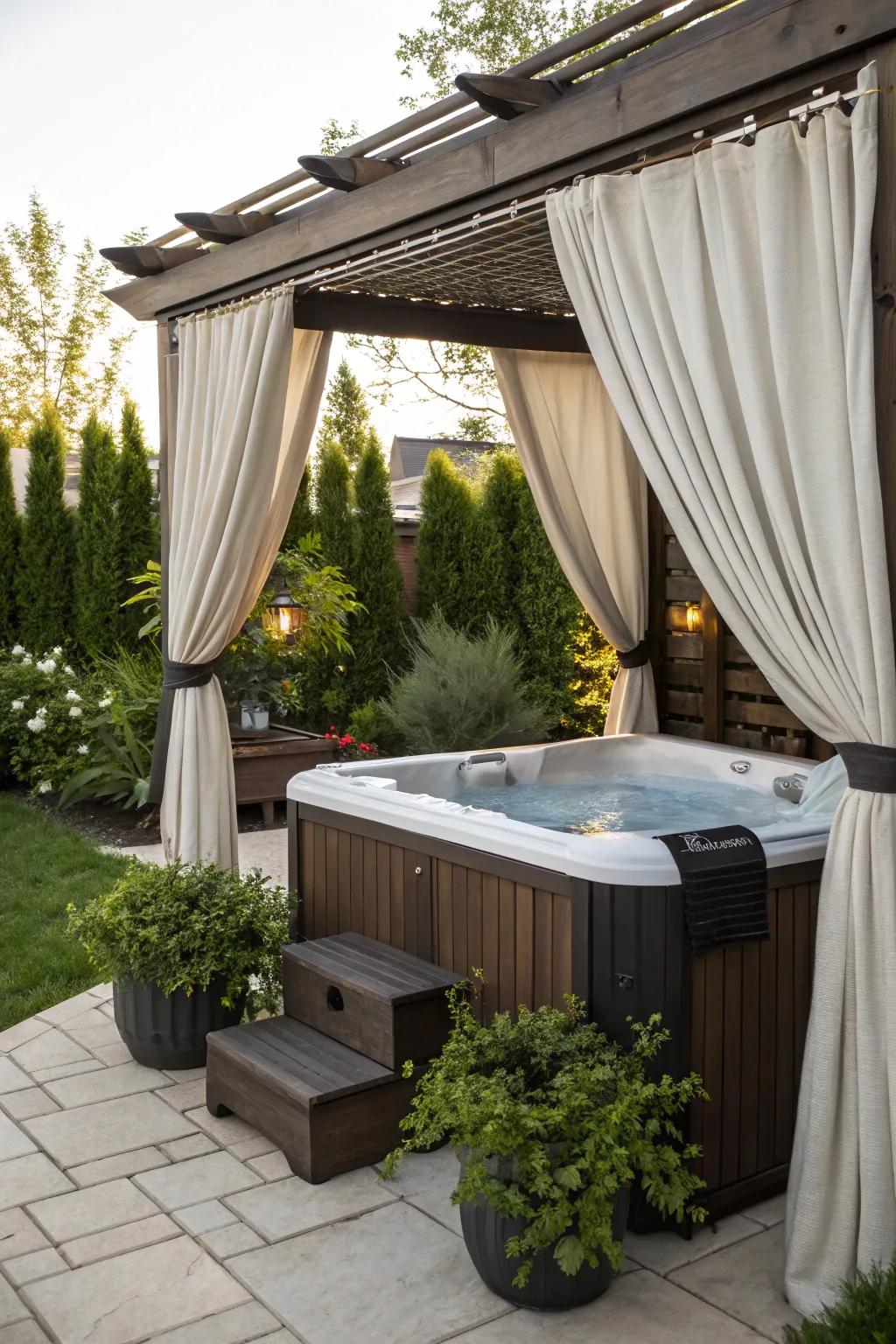A gazebo adds both shelter and a chic appearance to your bubble spa.