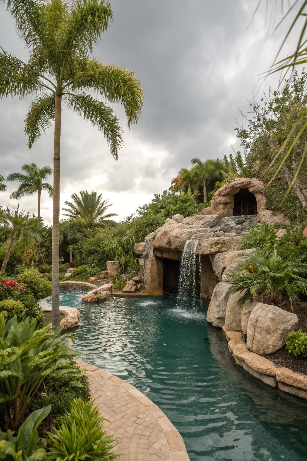 A mysterious hideaway tucked away in a lazy river pool.