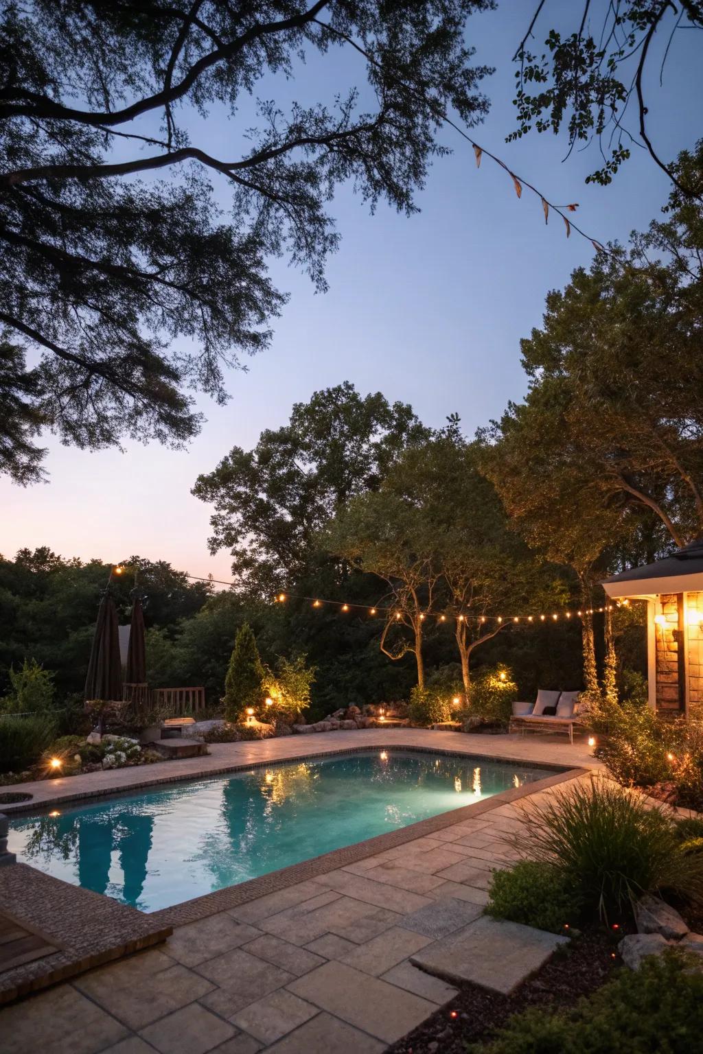 A magical pool ambiance featuring calculated lighting.