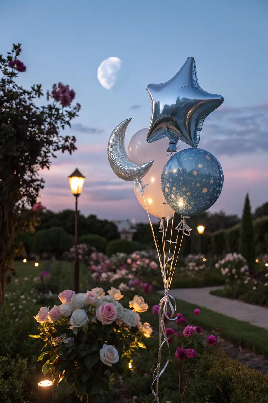 A celestial-inspired balloon arrangement that infuses magic into evening events.